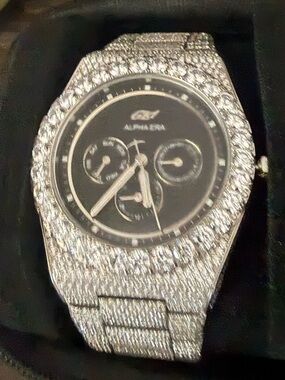 Shop GLD fully iced alpha watch black face